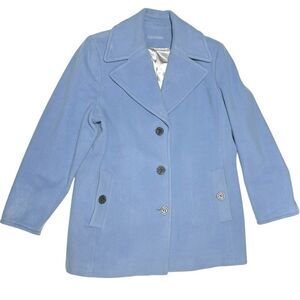 Calvin Klein Cashmere Wool Blend Blue Pea Coat Classic Style Button Up